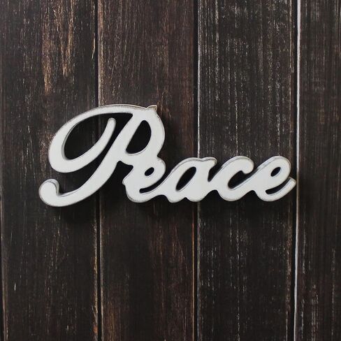 CVHOMEDECO. Rustic Vintage Distressed White Wooden Words Sign Free Standing "Peace" Tabletop/Shelf/Home Wall/Office Decoration Art, 11 x 4-1/4 x 1 Inch in Saudi Arabia