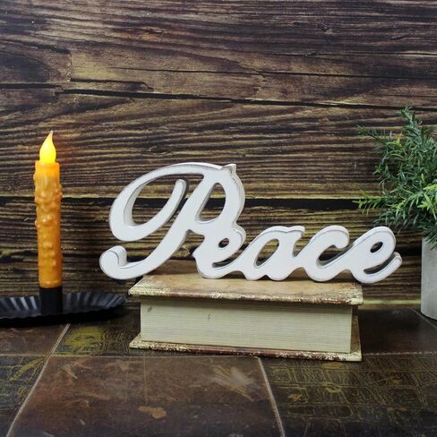 CVHOMEDECO. Rustic Vintage Distressed White Wooden Words Sign Free Standing "Peace" Tabletop/Shelf/Home Wall/Office Decoration Art, 11 x 4-1/4 x 1 Inch in Saudi Arabia