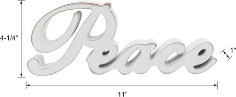 CVHOMEDECO. Rustic Vintage Distressed White Wooden Words Sign Free Standing "Peace" Tabletop/Shelf/Home Wall/Office Decoration Art, 11 x 4-1/4 x 1 Inch in Saudi Arabia