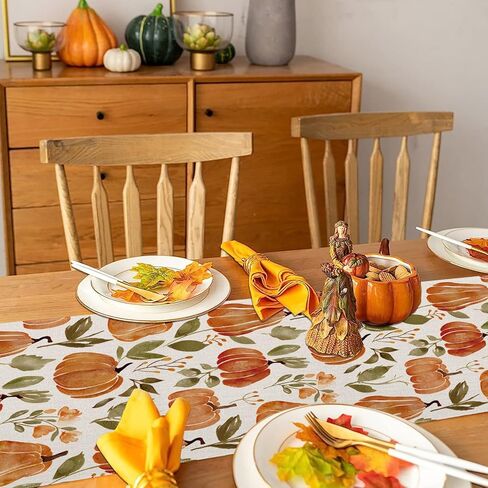 مفرش طاولة قرع الخريف مقاس 13 × 72 بوصة، ديكورات طاولة القرع بالألوان المائية للحصاد الموسمي في الخريف وعيد الشكر في المزرعة المنزلية والمطبخ وحفلات الطعام in Kuwait