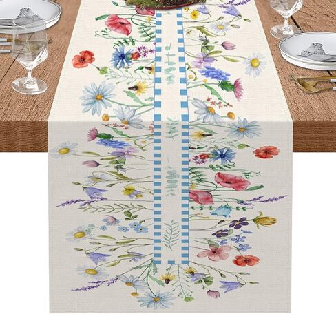 Emvency Spring Floral Table Runner, Seasonal Summer Wild Flower Table Runners for Kitchen Coffee Table Family Dinners Holiday Parties Wedding Events Decor(13x72 inch) in Saudi Arabia