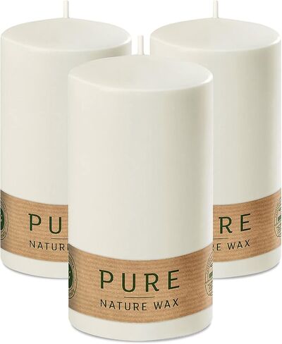 HYOOLA PURE Natural Pillar Candles - Made of 100% Natural Wax - Paraffin Free - 2.7 x 5 Inch - White Pillar Candles - 3 Pack in Saudi Arabia