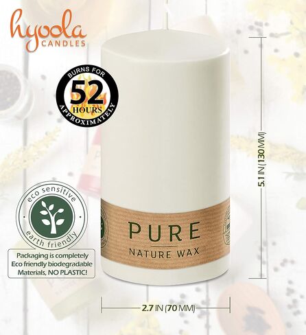 HYOOLA PURE Natural Pillar Candles - Made of 100% Natural Wax - Paraffin Free - 2.7 x 5 Inch - White Pillar Candles - 3 Pack in Saudi Arabia