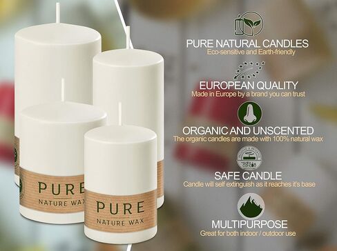HYOOLA PURE Natural Pillar Candles - Made of 100% Natural Wax - Paraffin Free - 2.7 x 5 Inch - White Pillar Candles - 3 Pack in Saudi Arabia