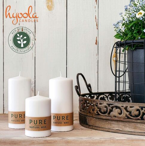 HYOOLA PURE Natural Pillar Candles - Made of 100% Natural Wax - Paraffin Free - 2.7 x 5 Inch - White Pillar Candles - 3 Pack in Saudi Arabia