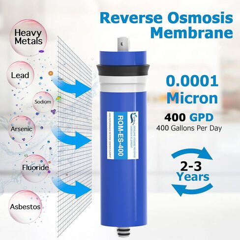 استبدال فلتر غشاء RO 400 GPD مع مبيت غشاء التناضح العكسي، مفتاح ربط، تركيب سريع 1/4 بوصة، صمام فحص، مناسب تحت المغسلة RO نظام تنقية فلتر مياه الشرب المنزلي in Kuwait