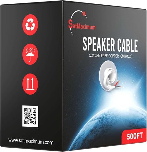 Cables Direct Online 14/2 250FT Speaker Cable Oxygen Free Copper, CL3 CMR in-Wall Rated, White Jacket, OFC Strands Compatible with Low Voltage LED Wire, Car Audio, Home Theater in Kuwait