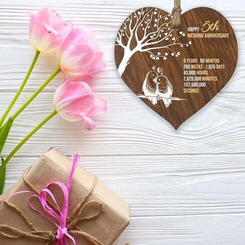 1st Wedding Anniversary Wooden Heart Plaque, Dark Wood Christmas Sign Keepsake, Celebrate Paper Anniversary Wife Husband Boyfriend Girlfriend Mom Dad, Plaque with Quotes Gifts from the Kids in Saudi Arabia