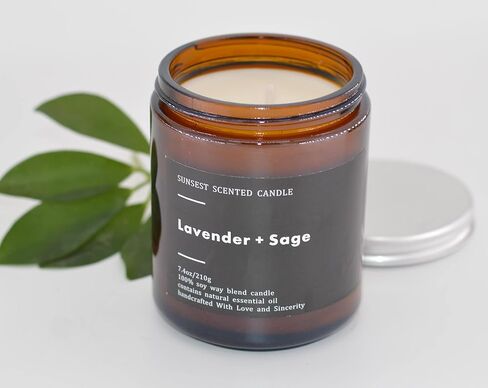 شمعة معطرة - اللافندر والمريمية - شمع الصويا الطبيعي بالكامل وأساسي نقي 100% in Saudi Arabia