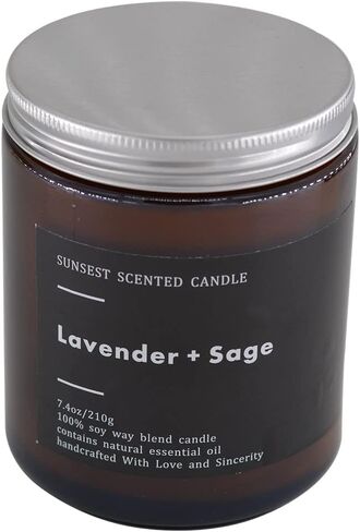 شمعة معطرة - اللافندر والمريمية - شمع الصويا الطبيعي بالكامل وأساسي نقي 100% in Saudi Arabia