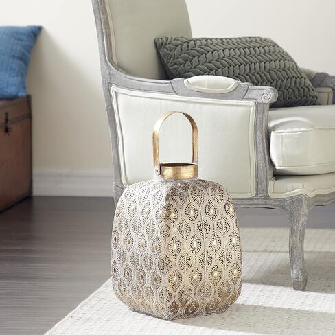 Deco 79 Metal Laser Cut Metal Candle Lantern with Moroccan Pattern, 13" x 14" x 16", Gold in Saudi Arabia