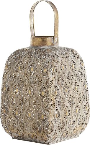 Deco 79 Metal Laser Cut Metal Candle Lantern with Moroccan Pattern, 13" x 14" x 16", Gold in Saudi Arabia
