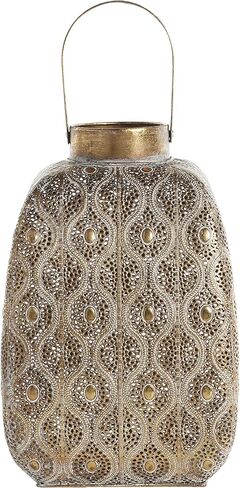 Deco 79 Metal Laser Cut Metal Candle Lantern with Moroccan Pattern, 13" x 14" x 16", Gold in Saudi Arabia
