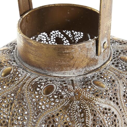 Deco 79 Metal Laser Cut Metal Candle Lantern with Moroccan Pattern, 13" x 14" x 16", Gold in Saudi Arabia