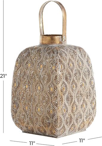Deco 79 Metal Laser Cut Metal Candle Lantern with Moroccan Pattern, 13" x 14" x 16", Gold in Saudi Arabia