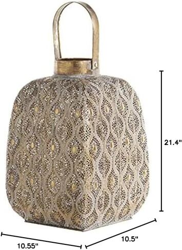 Deco 79 Metal Laser Cut Metal Candle Lantern with Moroccan Pattern, 13" x 14" x 16", Gold in Saudi Arabia