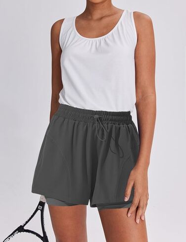 PINSPARK Athletic Shorts for Women High Waisted Workout Short 2 in 1 Running Shorts Gym Shorts with Zipper Pockets in Kuwait