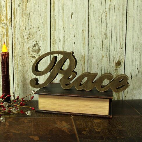 CVHOMEDECO. Rustic Vintage Distressed White Wooden Words Sign Free Standing "Peace" Tabletop/Shelf/Home Wall/Office Decoration Art, 11 x 4-1/4 x 1 Inch in Saudi Arabia