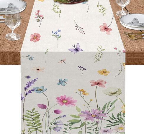 Emvency Spring Floral Table Runner, Seasonal Summer Wild Flower Table Runners for Kitchen Coffee Table Family Dinners Holiday Parties Wedding Events Decor(13x72 inch) in Saudi Arabia