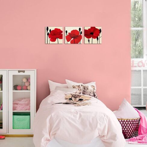 Red Poppy Canvas Wall Art Flower Picture Floral Painting Modern Artwork for Living Room Bedroom Bathroom Wall Decoration Framed,12"x12"x3 in Saudi Arabia