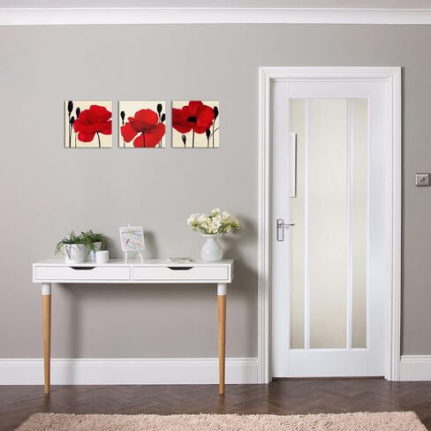 Red Poppy Canvas Wall Art Flower Picture Floral Painting Modern Artwork for Living Room Bedroom Bathroom Wall Decoration Framed,12"x12"x3 in Saudi Arabia