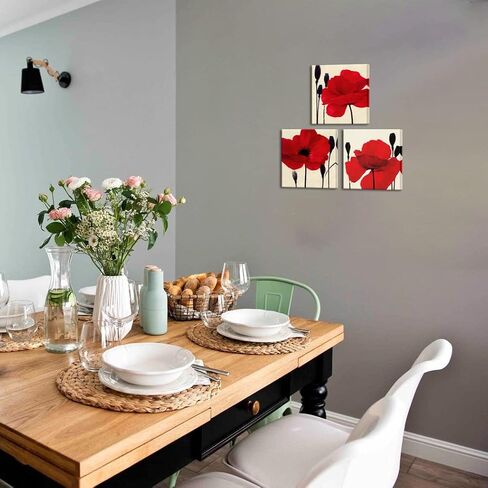 Red Poppy Canvas Wall Art Flower Picture Floral Painting Modern Artwork for Living Room Bedroom Bathroom Wall Decoration Framed,12"x12"x3 in Saudi Arabia