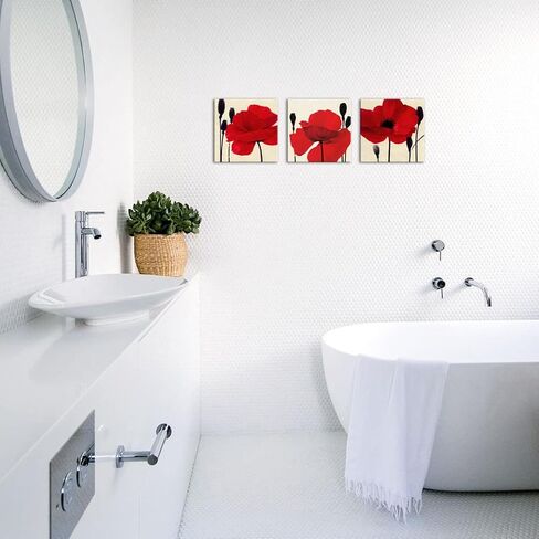 Red Poppy Canvas Wall Art Flower Picture Floral Painting Modern Artwork for Living Room Bedroom Bathroom Wall Decoration Framed,12"x12"x3 in Saudi Arabia