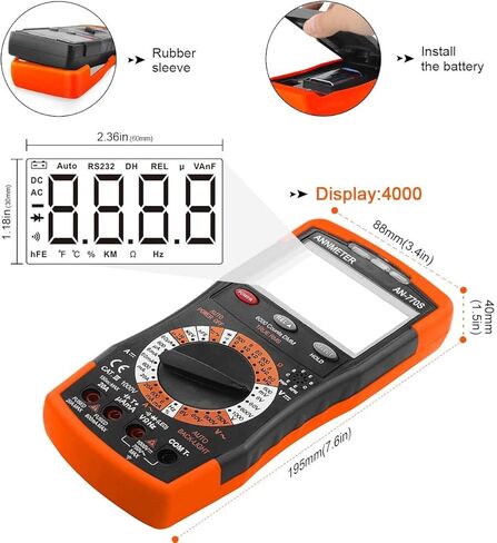 ANNMETER Digital Multimeter, AUTO-Ranging 6000 Counts TRMS DC&AC Vlotmeter Ohm Amp Resistance Capacitor Meter, Measures Frequency Duty Cycle Temp Transistor hEF AN-770S in Kuwait