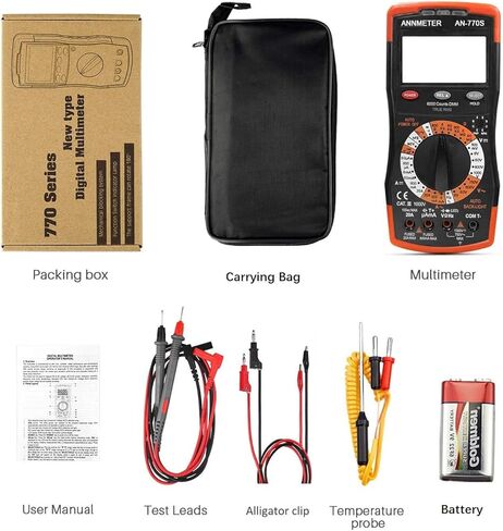 ANNMETER Digital Multimeter, AUTO-Ranging 6000 Counts TRMS DC&AC Vlotmeter Ohm Amp Resistance Capacitor Meter, Measures Frequency Duty Cycle Temp Transistor hEF AN-770S in Kuwait