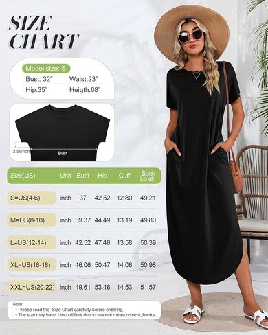 Riyiper 2 قطع المرأة قصيرة الأكمام فستان ماكسي جولة الرقبة عارضة فضفاض سبليت طويل الصيف شاطئ قميص اللباس مع جيوب in Kuwait