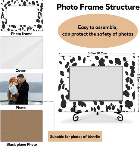 Cow Pattern Picture Frame, Birthday Gift For Women Girls Boys Daughter Son Sister Mom Table Desk Shelf Blank and White Decor Wood Photo Frame Fits 4x6 Vertical & Horizontal with Stand -14 in Saudi Arabia