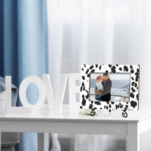Cow Pattern Picture Frame, Birthday Gift For Women Girls Boys Daughter Son Sister Mom Table Desk Shelf Blank and White Decor Wood Photo Frame Fits 4x6 Vertical & Horizontal with Stand -14 in Saudi Arabia