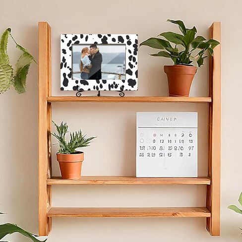 Cow Pattern Picture Frame, Birthday Gift For Women Girls Boys Daughter Son Sister Mom Table Desk Shelf Blank and White Decor Wood Photo Frame Fits 4x6 Vertical & Horizontal with Stand -14 in Saudi Arabia