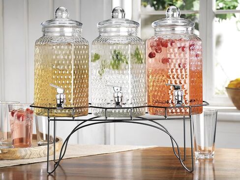 MosJos Drink Dispenser Set of 3 - Beverage Dispenser with Stand - Glass Drink Dispensers for Lemonade, Juice, Water, Iced Tea, Punch - 1-Gallon Countertop Party Drink Dispensers with Large Opening in Saudi Arabia