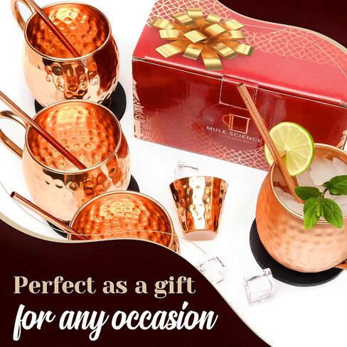 Advanced Mixology [Gift Set] Mule Science Moscow Mule Mugs Set of 4 (19 oz. large size) | 100% Handcrafted | Food Safe | Copper Mugs w/Accessories | Tarnish Resistant Copper Cups in Saudi Arabia