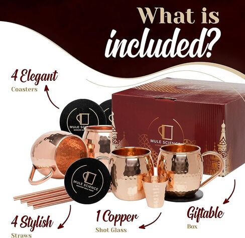 Advanced Mixology [Gift Set] Mule Science Moscow Mule Mugs Set of 4 (19 oz. large size) | 100% Handcrafted | Food Safe | Copper Mugs w/Accessories | Tarnish Resistant Copper Cups in Saudi Arabia