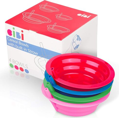 مجموعة Cibi Kitchens مكونة من 4 أوعية حبوب مع شفاطات | وعاء رشفة سعة 22 أونصة خالٍ من مادة BPA | مجموعة أوعية للأطفال قابلة للاستخدام في الميكروويف وغسالة الأطباق لوقت إفطار مرتب وخالي من المتاعب | رشفة وعاء الحبوب in Kuwait