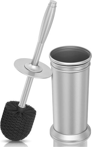 فرشاة المرحاض uptronic، فرشاة المرحاض المعدنية ومجموعة حامل مع مقبض طويل للغاية وشعيرات متينة وفرشاة وعاء المرحاض وحامل مغطى لتنظيف المرحاض لتنظيف الحمام (فضي، مجموعة واحدة) in Kuwait