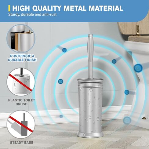 فرشاة المرحاض uptronic، فرشاة المرحاض المعدنية ومجموعة حامل مع مقبض طويل للغاية وشعيرات متينة وفرشاة وعاء المرحاض وحامل مغطى لتنظيف المرحاض لتنظيف الحمام (فضي، مجموعة واحدة) in Kuwait
