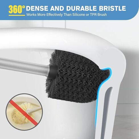 فرشاة المرحاض uptronic، فرشاة المرحاض المعدنية ومجموعة حامل مع مقبض طويل للغاية وشعيرات متينة وفرشاة وعاء المرحاض وحامل مغطى لتنظيف المرحاض لتنظيف الحمام (فضي، مجموعة واحدة) in Kuwait