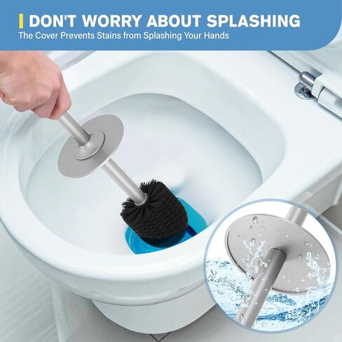 فرشاة المرحاض uptronic، فرشاة المرحاض المعدنية ومجموعة حامل مع مقبض طويل للغاية وشعيرات متينة وفرشاة وعاء المرحاض وحامل مغطى لتنظيف المرحاض لتنظيف الحمام (فضي، مجموعة واحدة) in Kuwait