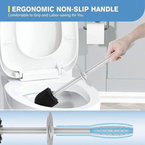 فرشاة المرحاض uptronic، فرشاة المرحاض المعدنية ومجموعة حامل مع مقبض طويل للغاية وشعيرات متينة وفرشاة وعاء المرحاض وحامل مغطى لتنظيف المرحاض لتنظيف الحمام (فضي، مجموعة واحدة) in Kuwait