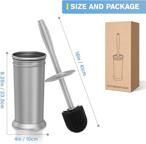فرشاة المرحاض uptronic، فرشاة المرحاض المعدنية ومجموعة حامل مع مقبض طويل للغاية وشعيرات متينة وفرشاة وعاء المرحاض وحامل مغطى لتنظيف المرحاض لتنظيف الحمام (فضي، مجموعة واحدة) in Kuwait