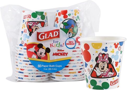Glad for Kids Disney Mickey and Friends 3oz Mini Paper Bathroom Cups for Kids, Disney Paper Cups, Kids Bathroom Cups, Mouth Rinse Cups for Kids, 3oz Paper Cups 20 Ct in Kuwait