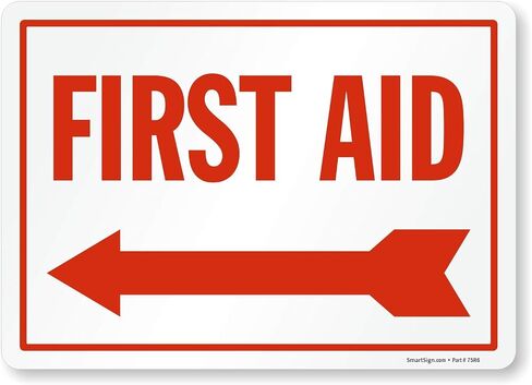 "First Aid" Sign with Left Arrow by SmartSign | 10" x 14" Aluminum in Saudi Arabia