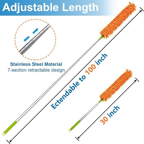 4 قطع من منفضة الريش المصنوعة من الألياف الدقيقة، عمود قابل للتمديد من 76.2 سم إلى 100 سم، رأس منفضة شانيل قابل للفصل والطي والغسل، أداة تنظيف للمكتب والسيارة والنوافذ والأثاث ومروحة السقف in Kuwait