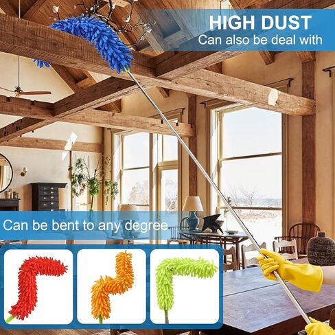 4 قطع من منفضة الريش المصنوعة من الألياف الدقيقة، عمود قابل للتمديد من 76.2 سم إلى 100 سم، رأس منفضة شانيل قابل للفصل والطي والغسل، أداة تنظيف للمكتب والسيارة والنوافذ والأثاث ومروحة السقف in Kuwait