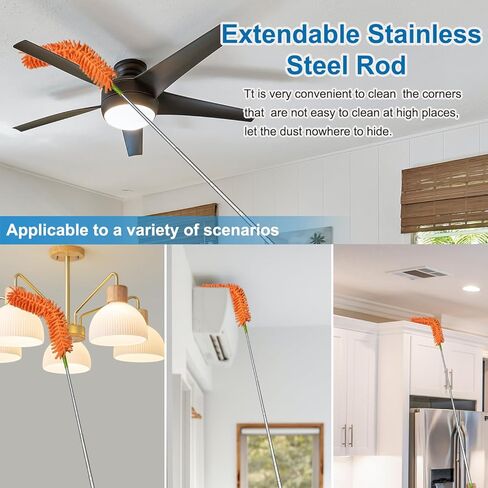 4 قطع من منفضة الريش المصنوعة من الألياف الدقيقة، عمود قابل للتمديد من 76.2 سم إلى 100 سم، رأس منفضة شانيل قابل للفصل والطي والغسل، أداة تنظيف للمكتب والسيارة والنوافذ والأثاث ومروحة السقف in Kuwait