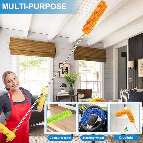 4 قطع من منفضة الريش المصنوعة من الألياف الدقيقة، عمود قابل للتمديد من 76.2 سم إلى 100 سم، رأس منفضة شانيل قابل للفصل والطي والغسل، أداة تنظيف للمكتب والسيارة والنوافذ والأثاث ومروحة السقف in Kuwait