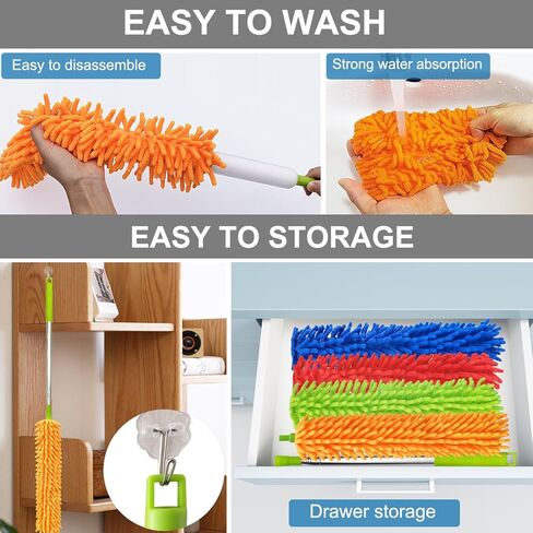 4 قطع من منفضة الريش المصنوعة من الألياف الدقيقة، عمود قابل للتمديد من 76.2 سم إلى 100 سم، رأس منفضة شانيل قابل للفصل والطي والغسل، أداة تنظيف للمكتب والسيارة والنوافذ والأثاث ومروحة السقف in Kuwait